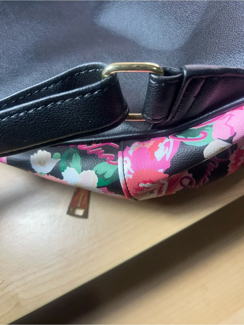 Juicy Couture Black Floral Mini Backpack with Pink Roses